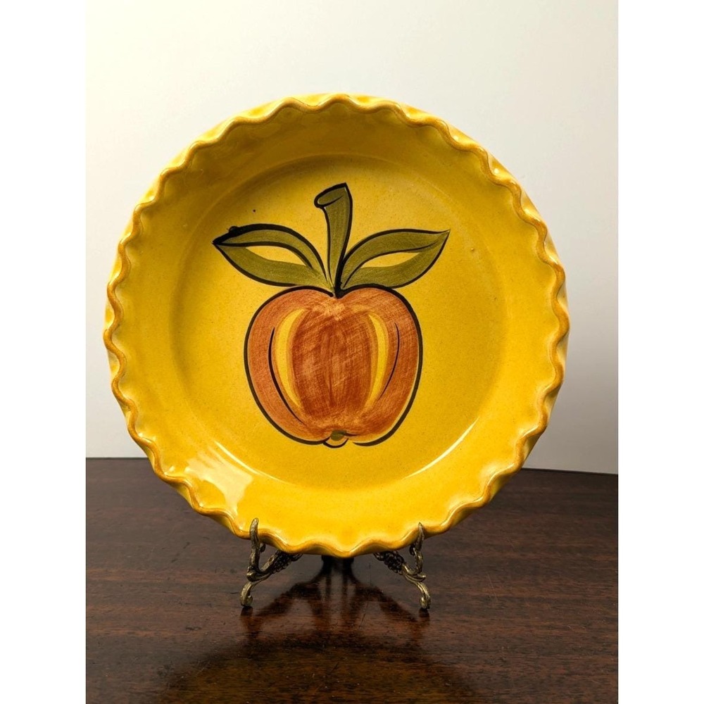 Vintage 1971 Los Angeles Potteries Ovenware 630 Peach Pie Plate Yellow 12"